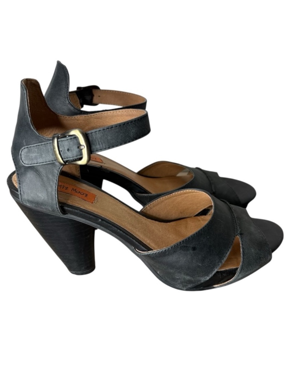 MIZ MOOZ Black Leather Sundown Strappy Block Heel Sandals Size 8.5